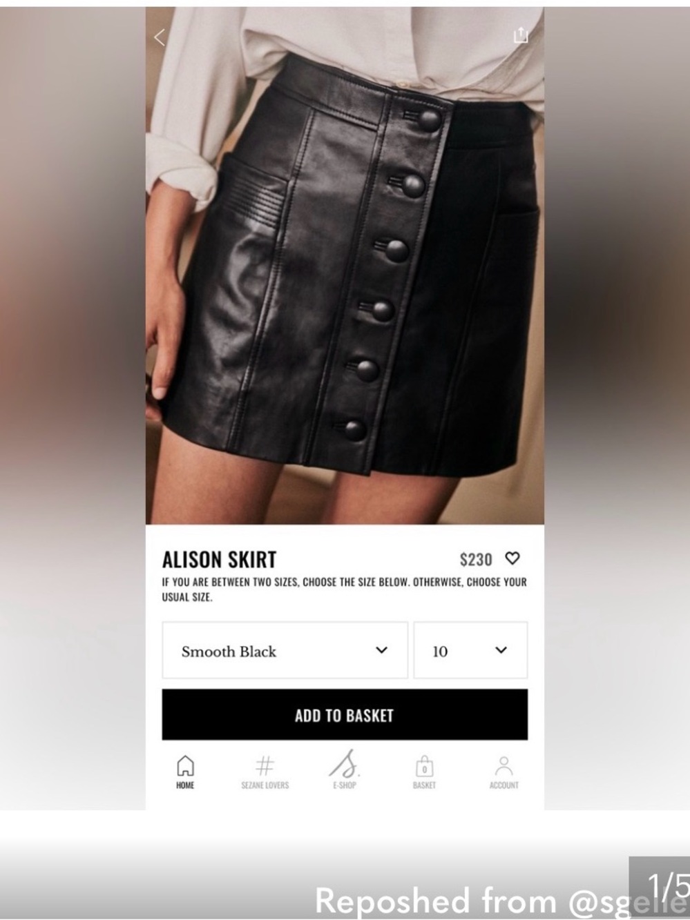 Sezane Smooth Black Button-Front Leather Mini Skirt never worn
